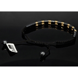 Trendiges, längenverstellbares Kugel Zug-Armband mit 32 Perlen aus hochwertigem Gold in 585 / 14K und glänzenden, grauschwarzen Beads