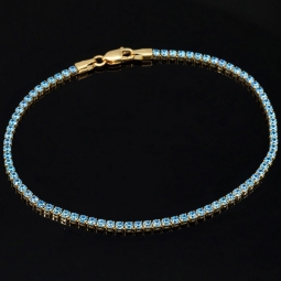 Funkelndes Tennisarmband mit leuchtend, blauen Zirkoniasteinen aus 585 14K Gold in (ca. 18 cm Länge)