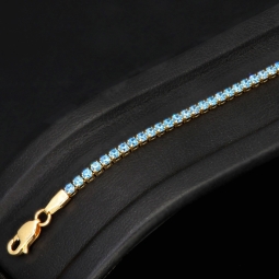 Funkelndes Tennisarmband mit leuchtend, blauen Zirkoniasteinen aus 585 14K Gold in (ca. 18 cm Länge)