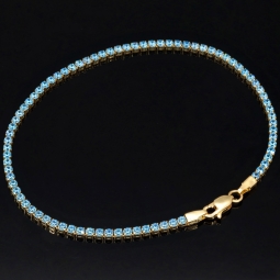 Funkelndes Tennisarmband mit leuchtend, blauen Zirkoniasteinen aus 585 14K Gold in (ca. 18 cm Länge)