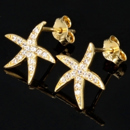 Elegante Ohrstecker aus 585er Gelbgold mit edlen, geschliffenen Zirkonia (Diamantimitationen) – klassischer Glanz und moderne Raffinesse