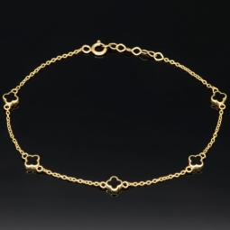 Ankerarmband aus hochwertigem 14K 585er Gold (Gelbgold) mit stilvollen Kleeblatt-Elementen (verstellbar von ca. 17cm bis 19cm)