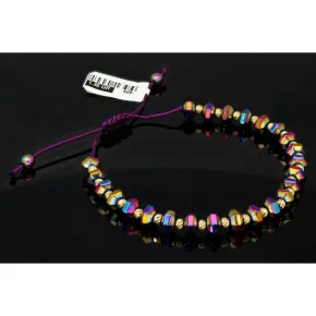 Trendiges Zugarmband bestückt mit Goldperlen aus hochwertigem 585 14K Gold und farbenfrohen, schimmernden Beads mit Flip Flop Effekt - längenverstellbar von 17cm -25cm