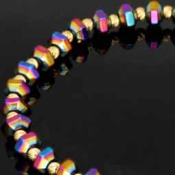 Trendiges Zugarmband bestückt mit Goldperlen aus hochwertigem 585 14K Gold und farbenfrohen, schimmernden Beads mit Flip Flop Effekt - längenverstellbar von 17cm -25cm