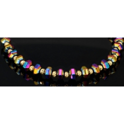 Trendiges Zugarmband bestückt mit Goldperlen aus hochwertigem 585 14K Gold und farbenfrohen, schimmernden Beads mit Flip Flop Effekt - längenverstellbar von 17cm -25cm