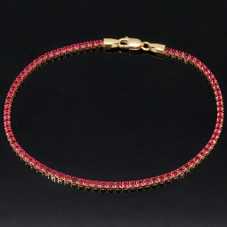 Hochwertiges produziertes 585 / 14K Gold Tennisarmband mit strahlenden pink-lila Zirkoniasteinen (ca. 18,5 cm)