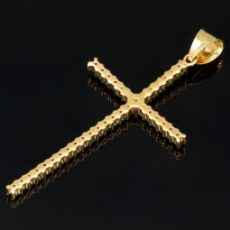 Massiver Kreuz-Anhänger aus edlem 14k / 585 Gold (Gelbgold) besetzt mit grünen, leuchtenden Zirkoniasteinen in Krappenfassungen