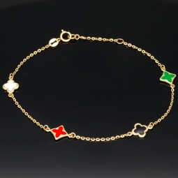 Trendiges Ankerarmband aus edlem14K 585er Gold (Gelbgold) mit bunten Elementen (verstellbar von ca. 17cm bis 19cm)