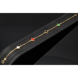 Trendiges Ankerarmband aus edlem14K 585er Gold (Gelbgold) mit bunten Elementen (verstellbar von ca. 17cm bis 19cm)