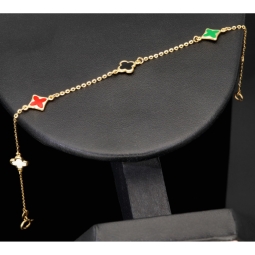 Trendiges Ankerarmband aus edlem14K 585er Gold (Gelbgold) mit bunten Elementen (verstellbar von ca. 17cm bis 19cm)