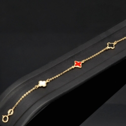 Trendiges Ankerarmband aus edlem14K 585er Gold (Gelbgold) mit bunten Elementen (verstellbar von ca. 17cm bis 19cm)