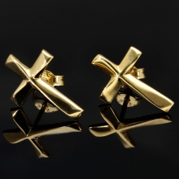 Funkelnde Kreuz-Ohrstecker aus 585 14K Gold (Gelbgold) - glänzend poliert
