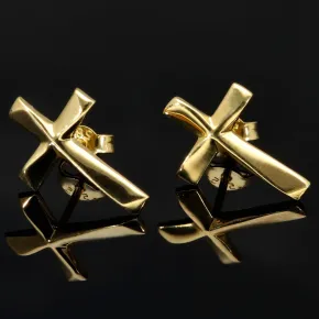 Funkelnde Kreuz-Ohrstecker aus 585 14K Gold (Gelbgold) - glänzend poliert