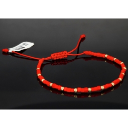 Modernes Kugel Zugarmband mit 15 edlen Goldperlen aus hochwertigem 585 14K und intensiv rot, leuchtenden Beads