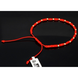 Modernes Kugel Zugarmband mit 15 edlen Goldperlen aus hochwertigem 585 14K und intensiv rot, leuchtenden Beads