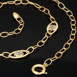 Exklusive Ankerkette aus edlem Bicolor 14K 585er Gold (Gelbgold und Weißgold) mit eingearbeiteten Elementen - ca. 50cm 4,5mm