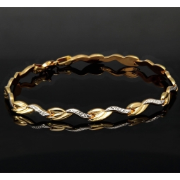 Edles Armband aus 14K 585 Bicolor Gold (Gelbgold und Weißgold) mit feinem Gliederdesign (ca. 19cm, ca. 5mm)