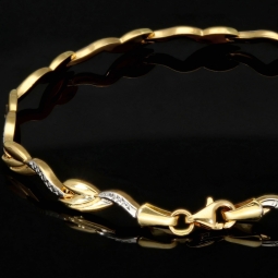 Edles Armband aus 14K 585 Bicolor Gold (Gelbgold und Weißgold) mit feinem Gliederdesign (ca. 19cm, ca. 5mm)