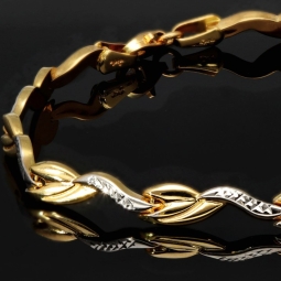 Edles Armband aus 14K 585 Bicolor Gold (Gelbgold und Weißgold) mit feinem Gliederdesign (ca. 19cm, ca. 5mm)