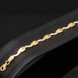 Edles Armband aus 14K 585 Bicolor Gold (Gelbgold und Weißgold) mit feinem Gliederdesign (ca. 19cm, ca. 5mm)