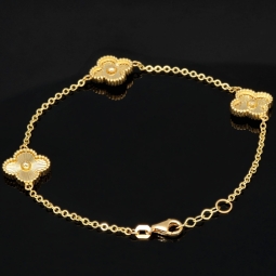 Hochwertig gearbeitetes Armband aus edlem 585 14K Gold (Gelbgold) in filigranem Kleeblatt-Design - ca. 18,5 - 20 cm längenverstellbar