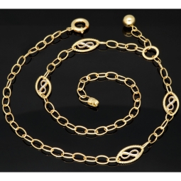 Edle Bicolor-Ankerkette aus 14K (585) Gold – stilvolle Kombination aus Gelb- und Weißgold mit fein gearbeiteten Infinity-Elementen - Länge ca. 50 cm, Breite ca. 4,5 mm