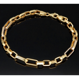 Exquisites Ankerarmband in Greco-Design aus edlem Bicolor 14K 585er Gold (Gelbgold und Weißgold) - ca. 22 cm lang, ca. 5,5mm breit
