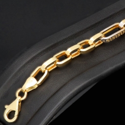 Exquisites Ankerarmband in Greco-Design aus edlem Bicolor 14K 585er Gold (Gelbgold und Weißgold) - ca. 22 cm lang, ca. 5,5mm breit
