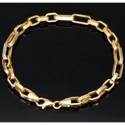 Exquisites Ankerarmband in Greco-Design aus edlem Bicolor 14K 585er Gold (Gelbgold und Weißgold) - ca. 22 cm lang, ca. 5,5mm breit