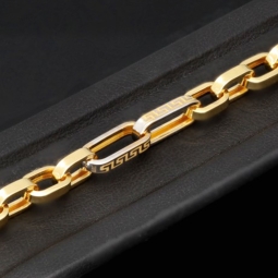 Exquisites Ankerarmband in Greco-Design aus edlem Bicolor 14K 585er Gold (Gelbgold und Weißgold) - ca. 22 cm lang, ca. 5,5mm breit