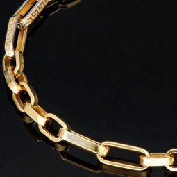 Exquisites Ankerarmband in Greco-Design aus edlem Bicolor 14K 585er Gold (Gelbgold und Weißgold) - ca. 22 cm lang, ca. 5,5mm breit