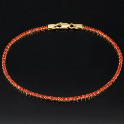 Tennisarmband aus 14K (585) Gelbgold mit leuchtend feuerroten Zirkoniasteinen (rot-orange) – ca. 17,5 cm Länge