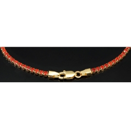Tennisarmband aus 14K (585) Gelbgold mit leuchtend feuerroten Zirkoniasteinen (rot-orange) – ca. 17,5 cm Länge