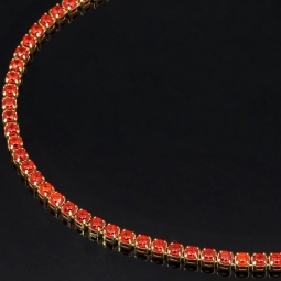 Tennisarmband aus 14K (585) Gelbgold mit leuchtend feuerroten Zirkoniasteinen (rot-orange) – ca. 17,5 cm Länge