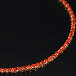 Tennisarmband aus 14K (585) Gelbgold mit leuchtend feuerroten Zirkoniasteinen (rot-orange) – ca. 17,5 cm Länge