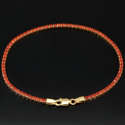 Tennisarmband aus 14K (585) Gelbgold mit leuchtend feuerroten Zirkoniasteinen (rot-orange) – ca. 17,5 cm Länge