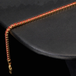 Tennisarmband aus 14K (585) Gelbgold mit leuchtend feuerroten Zirkoniasteinen (rot-orange) – ca. 17,5 cm Länge