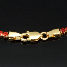 Tennisarmband aus 14K (585) Gelbgold mit leuchtend feuerroten Zirkoniasteinen (rot-orange) – ca. 17,5 cm Länge