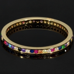 Rainbow Memory Ring aus 14K 585 Gold mit bunten, funkelnden Zirkonia bestückt in Ringgröße ca. 54