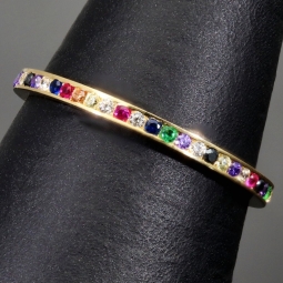 Rainbow Memory Ring aus 14K 585 Gold mit bunten, funkelnden Zirkonia bestückt in Ringgröße ca. 54