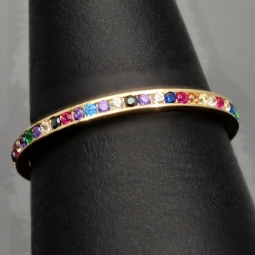 Rainbow Memory Ring aus 14K 585 Gold mit bunten, funkelnden Zirkonia bestückt in Ringgröße ca. 54