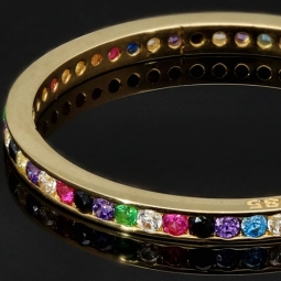 Rainbow Memory Ring aus 14K 585 Gold mit bunten, funkelnden Zirkonia bestückt in Ringgröße ca. 54