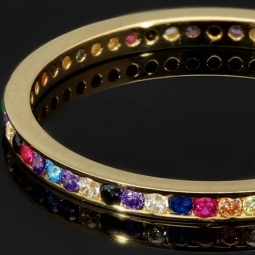 Rainbow Memory Ring aus 14K 585 Gold mit bunten, funkelnden Zirkonia bestückt in Ringgröße ca. 54