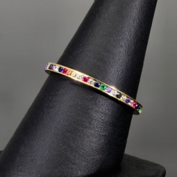 Rainbow Memory Ring aus 14K 585 Gold mit bunten, funkelnden Zirkonia bestückt in Ringgröße ca. 54