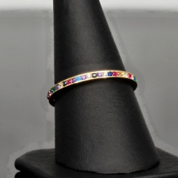 Rainbow Memory Ring aus 14K 585 Gold mit bunten, funkelnden Zirkonia bestückt in Ringgröße ca. 54