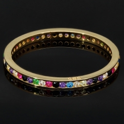 Rainbow Memory Ring aus 14K 585 Gold mit bunten, funkelnden Zirkonia bestückt in Ringgröße ca. 54