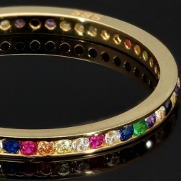 Rainbow Memory Ring aus 14K 585 Gold mit bunten, funkelnden Zirkonia bestückt in Ringgröße ca. 54