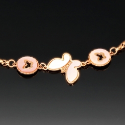 Funkelndes zweireihiges Ankerarmband aus hochwertigem 585 14K Gold (Roségold) in edlem Schmetterlings-Design - ca. 16-18 cm längenverstellbar