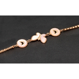 Funkelndes zweireihiges Ankerarmband aus hochwertigem 585 14K Gold (Roségold) in edlem Schmetterlings-Design - ca. 16-18 cm längenverstellbar