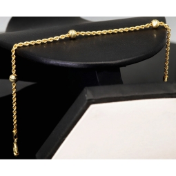 Glänzendes Twist-Armband / Kordelarmband mit stilvoll eingearbeiteten Goldperlen aus hochwertigem 585 14k Gold, ca. 2mm breit, 18,5cm lang